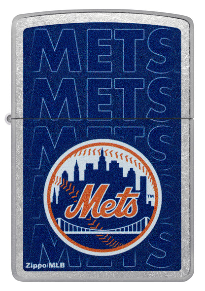 Front view of Zippo MLB® New York Mets Street Chrome Windproof Lighter.