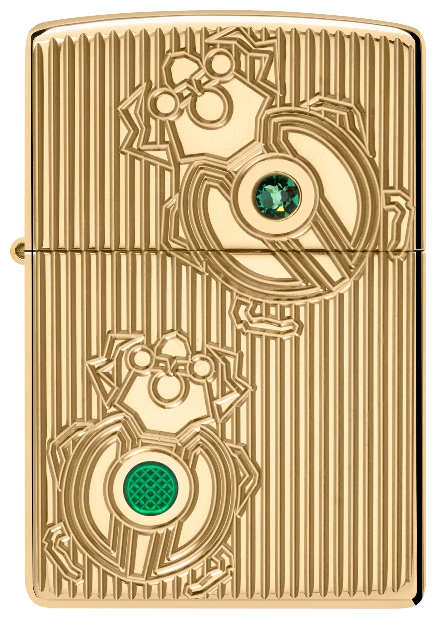 Front view of Zippo Bejeweled Beetle Design High Polish Brass Windproof Lighter.