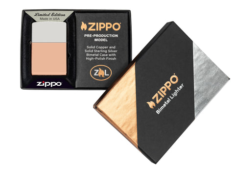 Zippo Bimetal Case Lighter - Sterling Silver Lid Windproof Lighter 