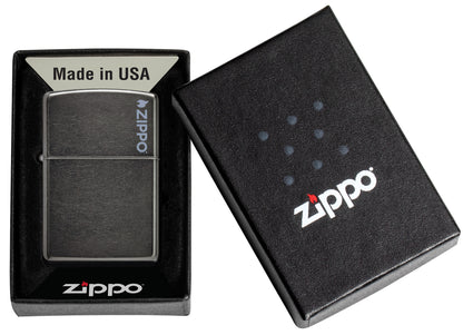 Zippo Classic Grey Zippo Logo Windproof Lighter in its packaging.