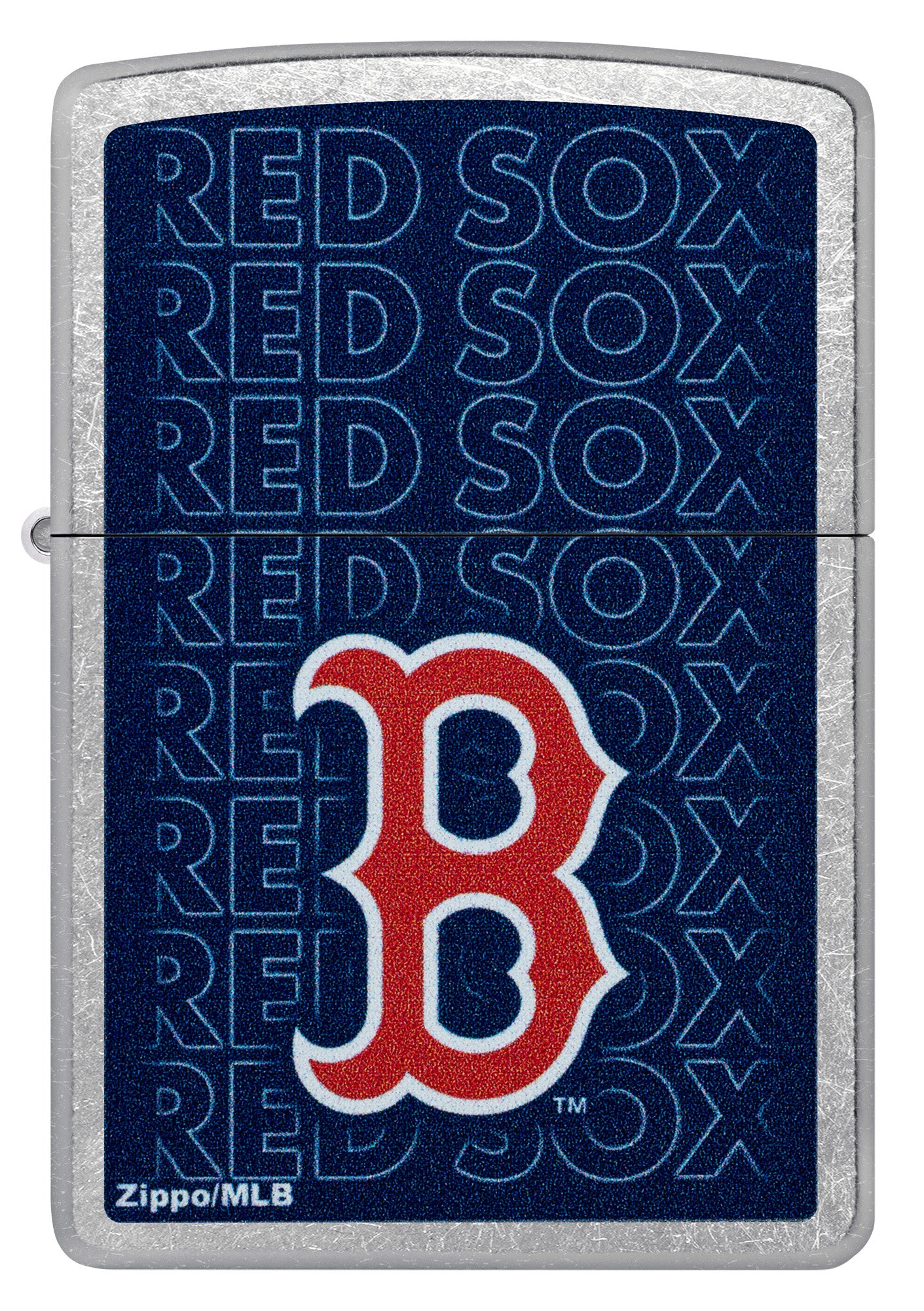 Front view of Zippo MLB® Boston Red Sox Street Chrome Windproof Lighter.