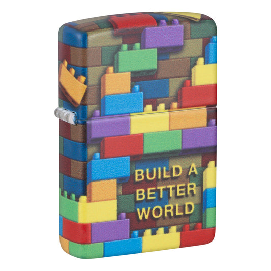 Front View of Zippo Building Blocks Bit Safe Design Windproof Lighter 3/4 angle