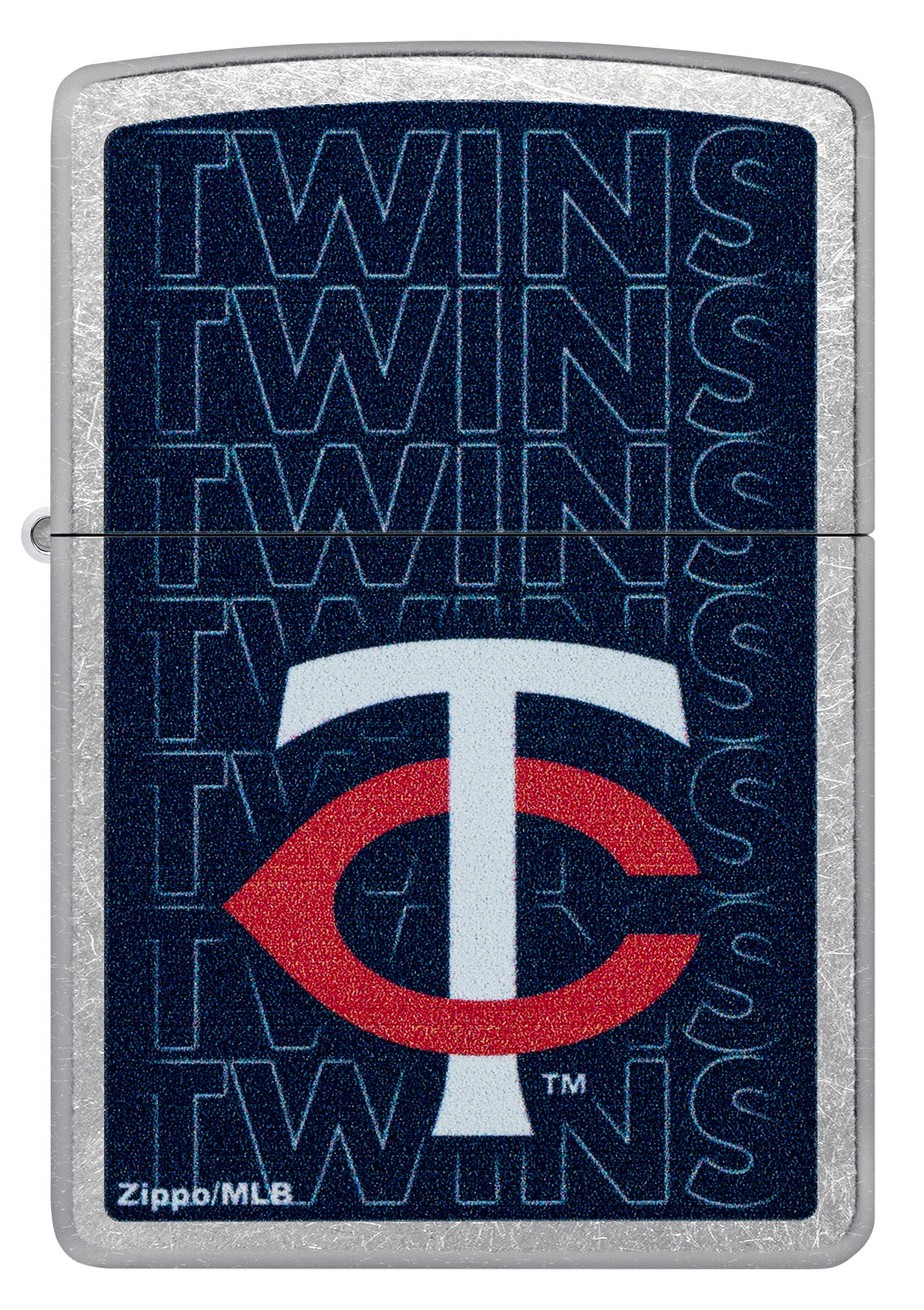 Front view of Zippo MLB® Minnesota Twins Street Chrome Windproof Lighter.