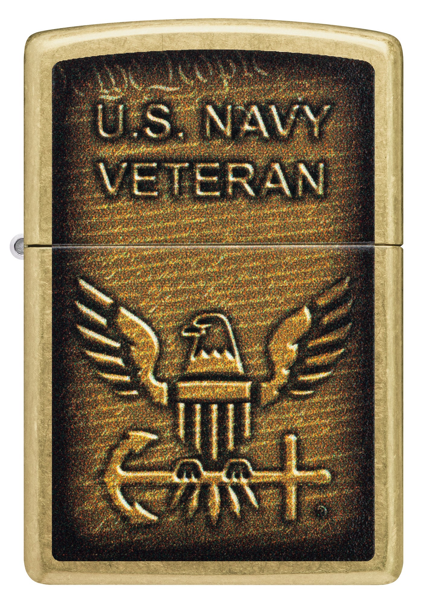 Front view of Zippo United States Navy® Street Brass Windproof Lighter.