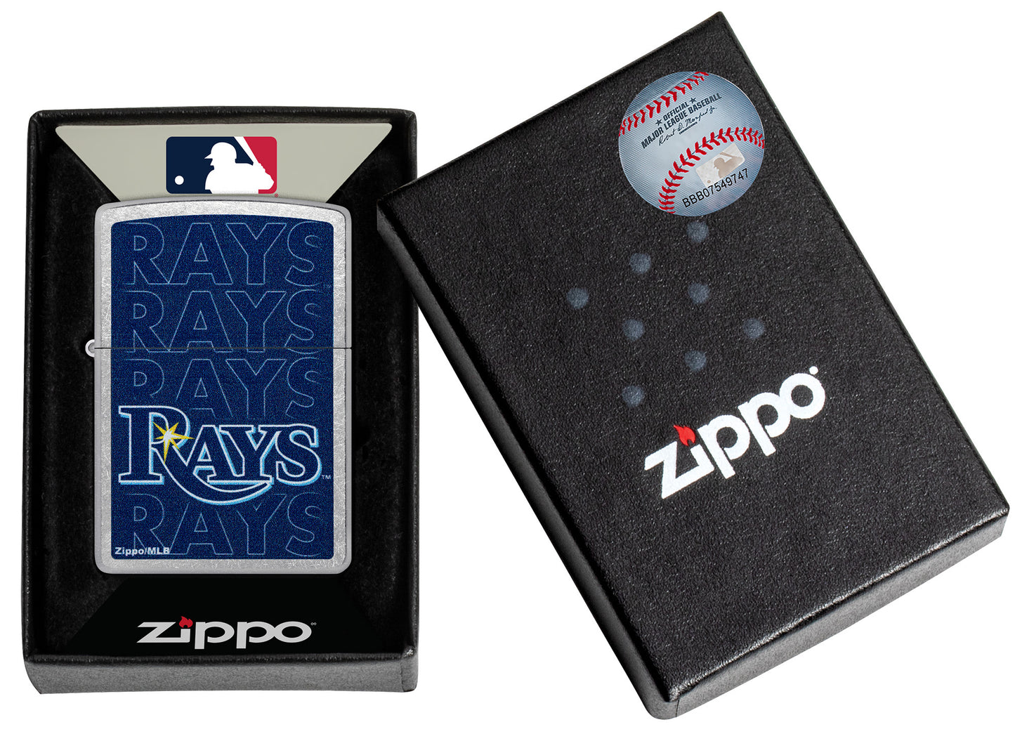 Zippo MLB® Tampa Bay Rays Street Chrome Windproof Lighter in its packaging.