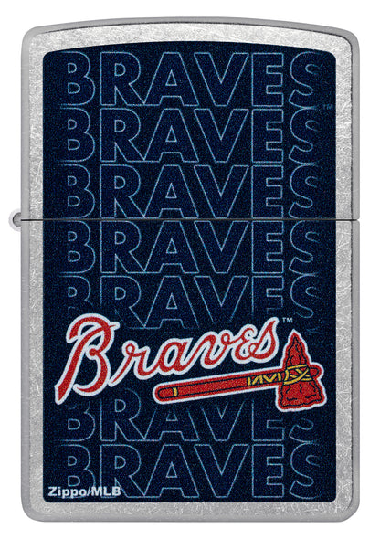 Front view of Zippo MLB® Atlanta Braves Street Chrome Windproof Lighter.