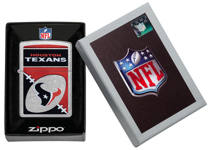 Zippo NFL Houston Texans Street Chrome Windproof Lighter in its packaging.