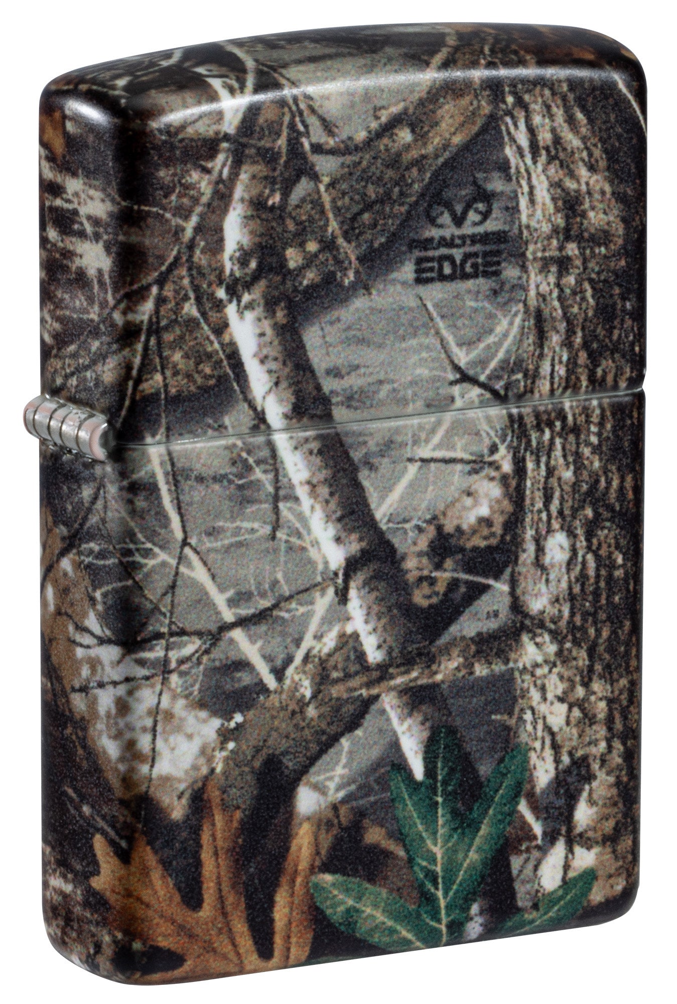 Front shot of Zippo Realtree® EDGE™ Camo Design 540 Matte Windproof Lighter standing at a 3/4 angle.