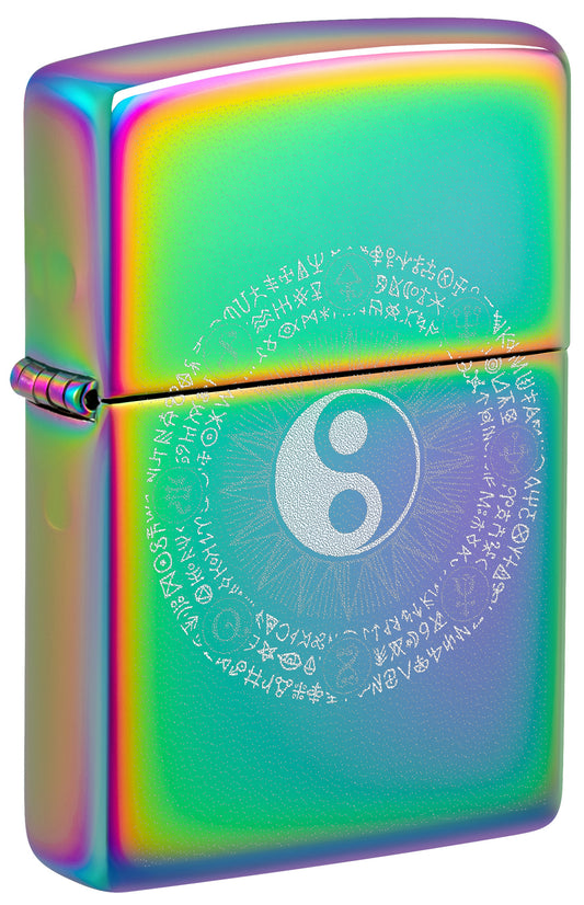 Front shot of Zippo Yin-Yang Design Multi-Color Windproof Lighter standing at a 3/4 angle.