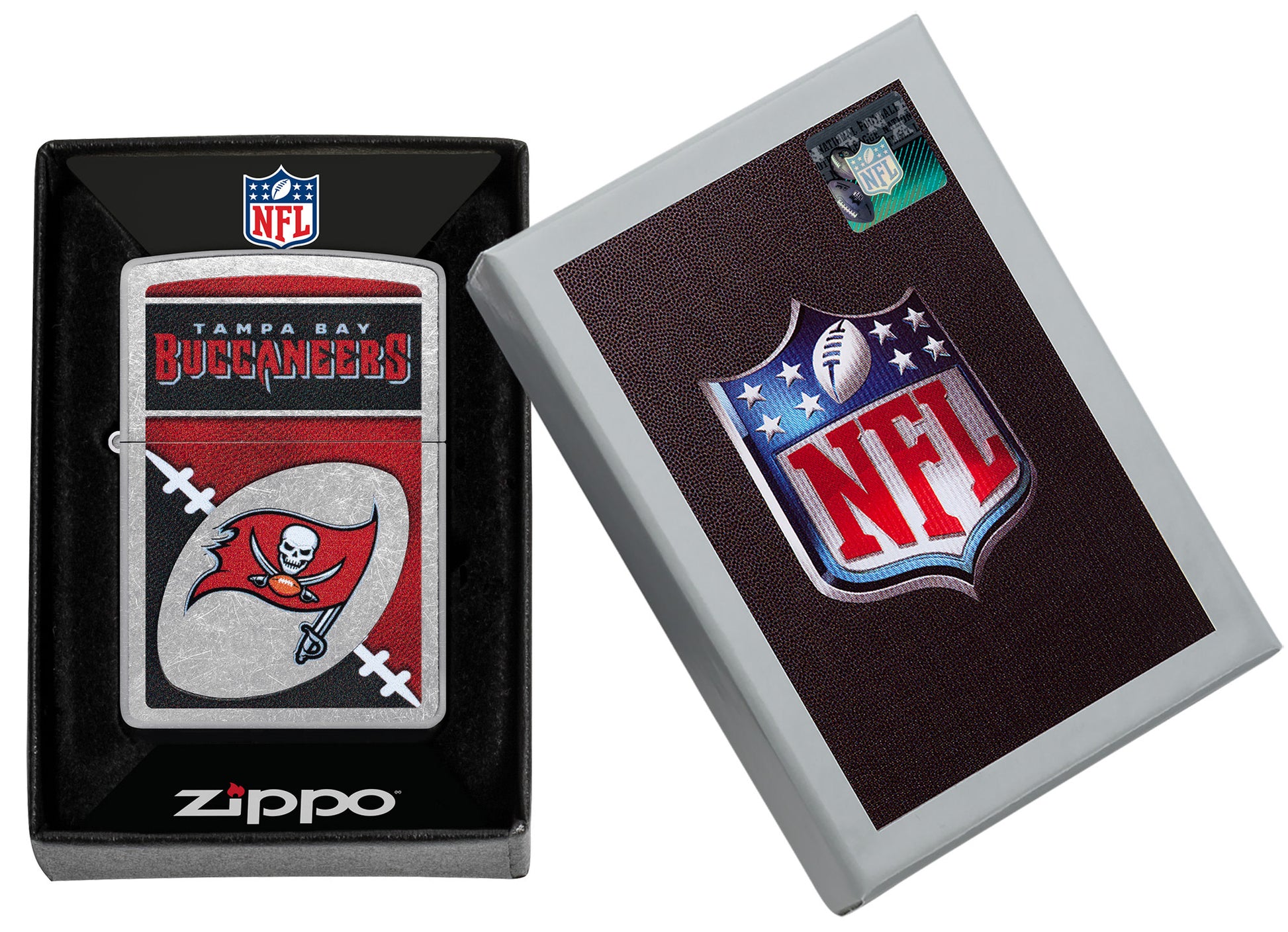 Zippo NFL Tampa Bay Buccaneers Street Chrome Windproof Lighter in its packaging.