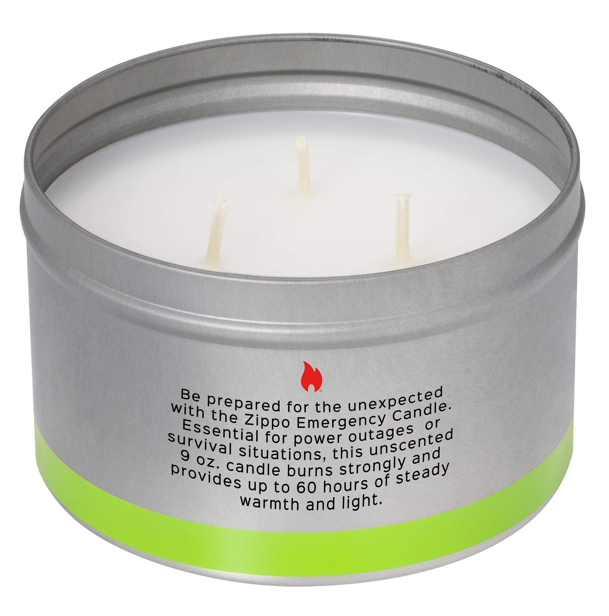 Back view of Zippo Emergency Candle unlit without the lid. 
