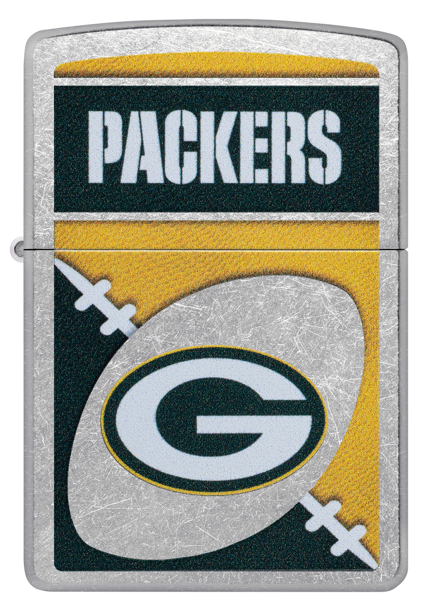 Front view of Zippo NFL Green Bay Packers Street Chrome Windproof Lighter