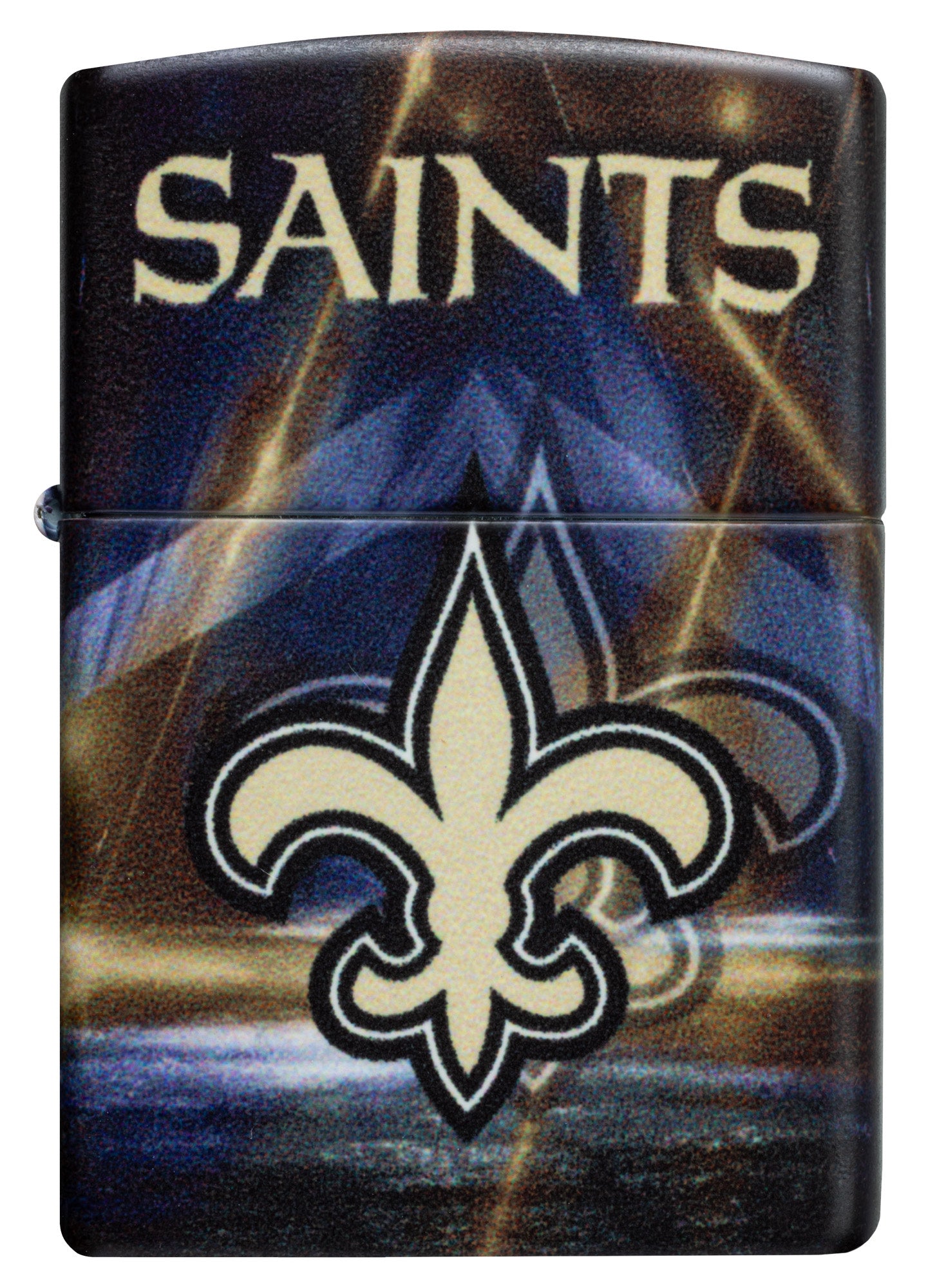 Front view of Zippo NFL New Orleans Saints 540 Matte Windproof Lighter.