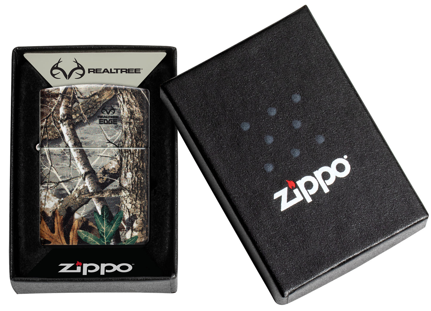 Zippo Realtree® EDGE™ Camo Design 540 Matte Windproof Lighter in its packaging.