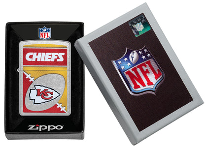 Zippo NFL Kansas City Chiefs Street Chrome Windproof Lighter in its packaging.