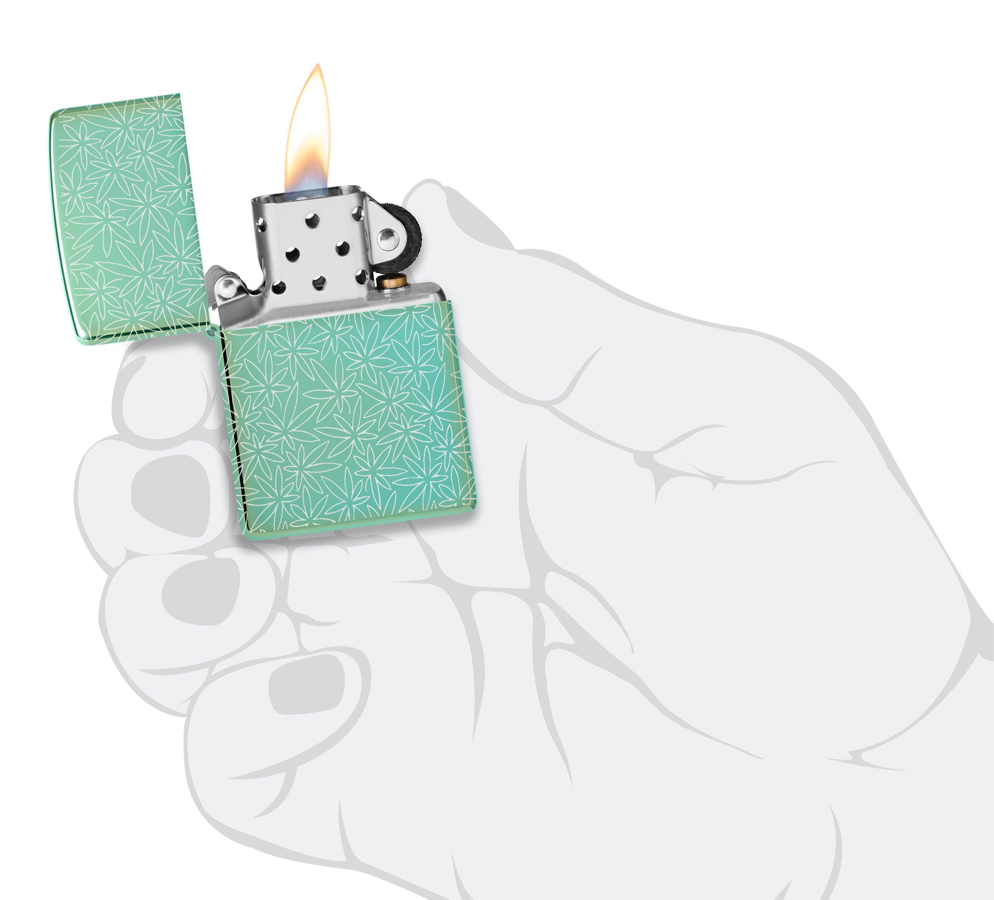 20-60代 人気ファッションブランド Zippo Atomic Cannabis Design High Polish Green Windproof リール