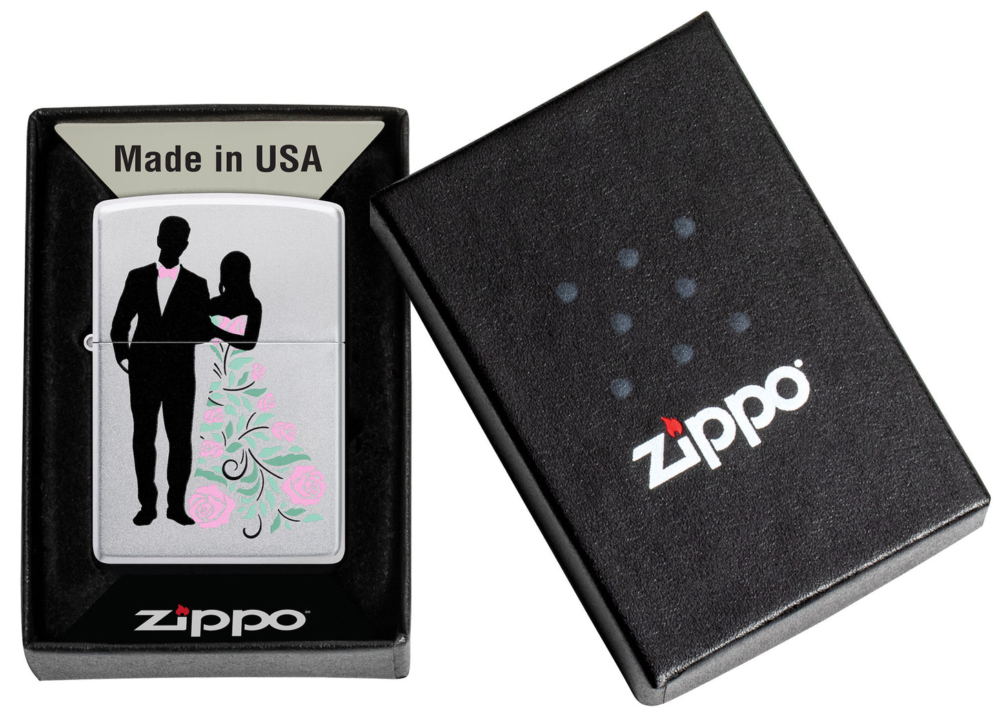 Wedding Couple Design Windproof Lighter in its packaging