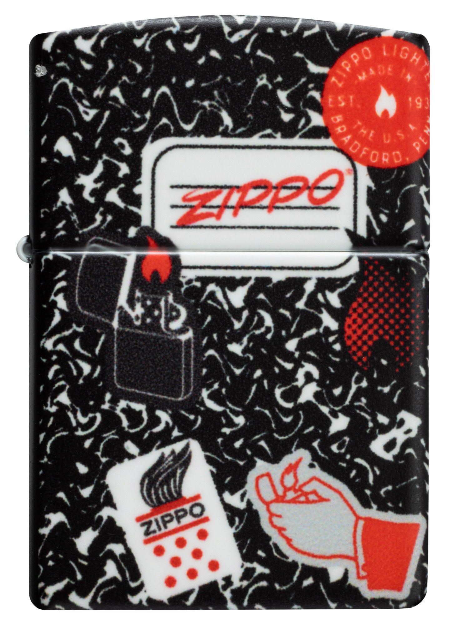 Front view of Zippo Notebook Design 540 Matte Windproof Lighter.