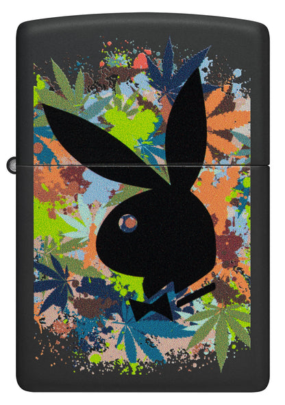 Front view of Zippo Playboy Rabbit Head Silhouette Black Matte Windproof Lighter.