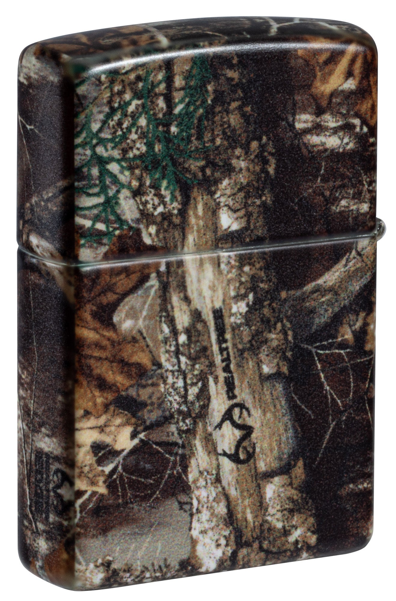 Back shot of Zippo Realtree® EDGE™ Camo Design 540 Matte Windproof Lighter standing at a 3/4 angle.