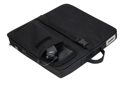 Bottom view of Zippo Heated Seat - Single showing the strap and HeatBank 9s (included) inside the USB power source pocket.



