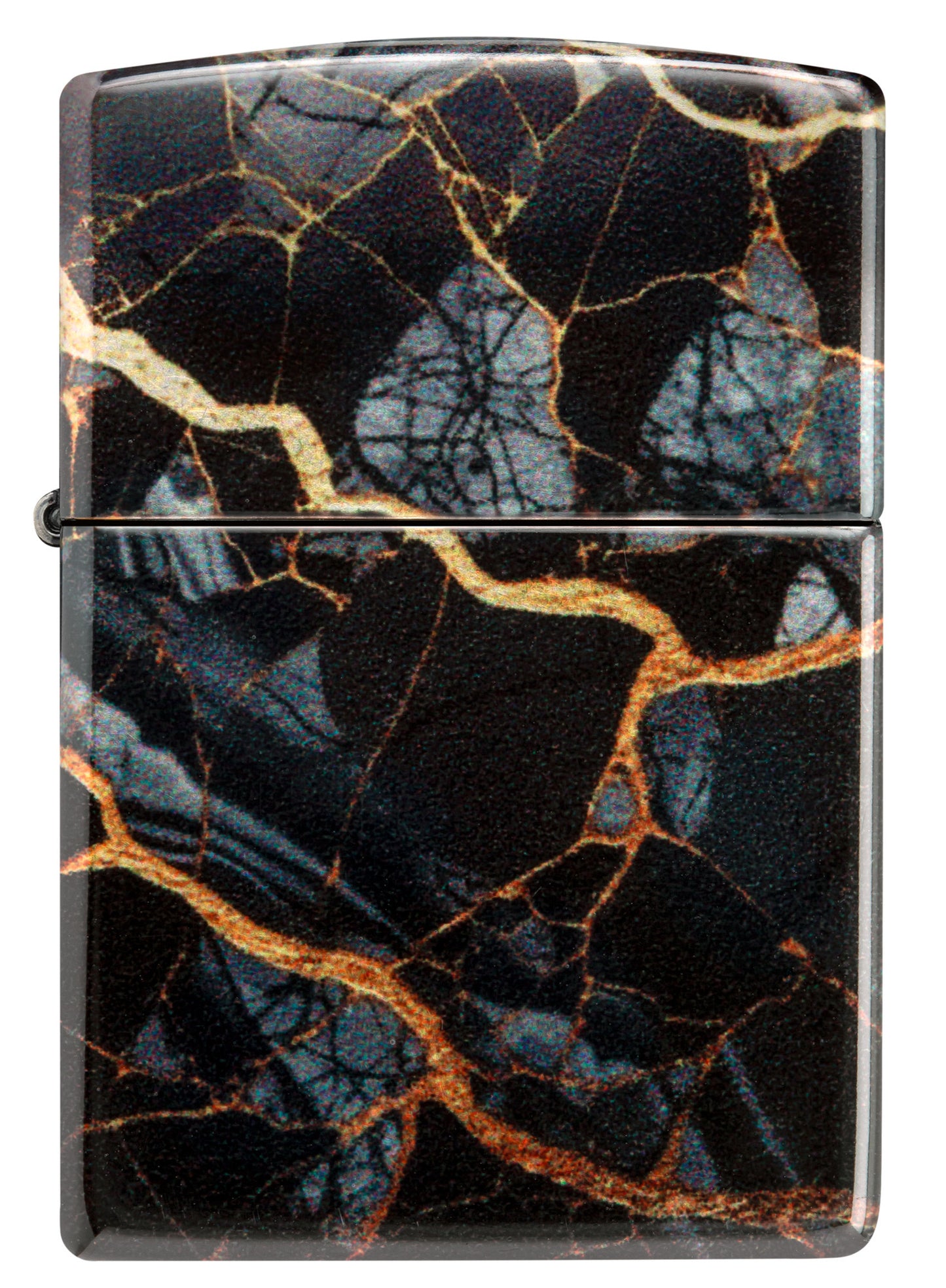 Front view of Zippo Fusion Marble Design 540 Tumbled Chrome Windproof Lighter.