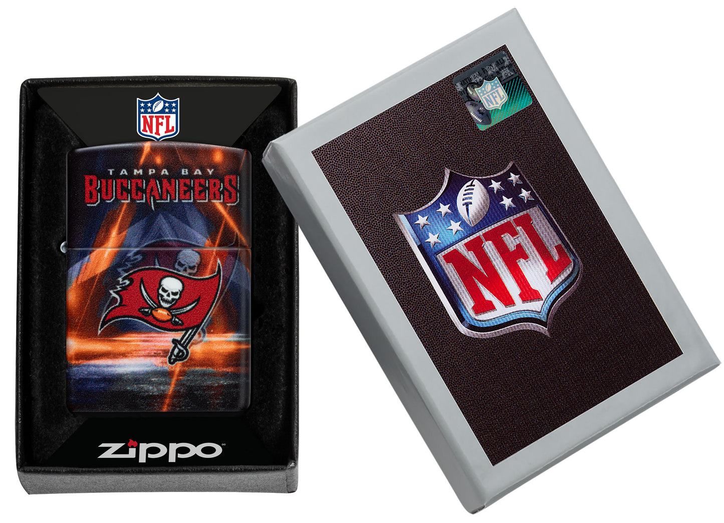 Zippo NFL Tampa Bay Buccaneers 540 Matte Windproof Lighter in its packaging.