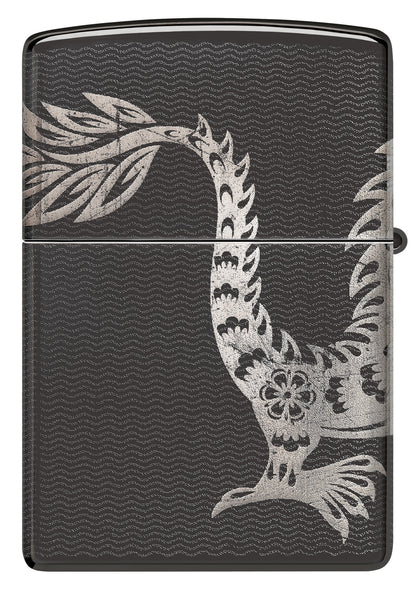 Back view of Zippo Lucky Dragon Design High Polish Black Windproof Lighter.