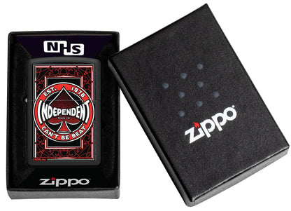 Zippo Independent Trucks Design Black Matte Windproof Lighter in its packaging.