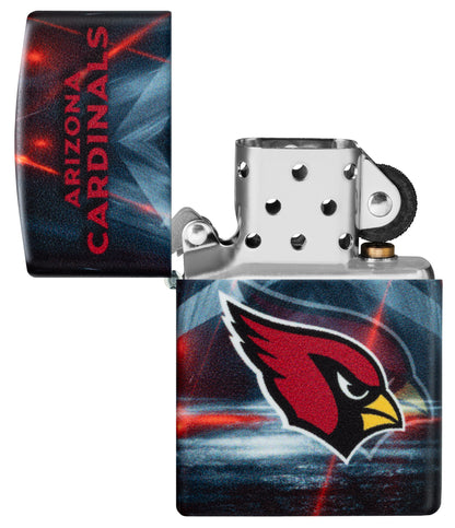 Zippo NFL Arizona Cardinals 540 Matte Windproof Lighter with its lid open and unlit.