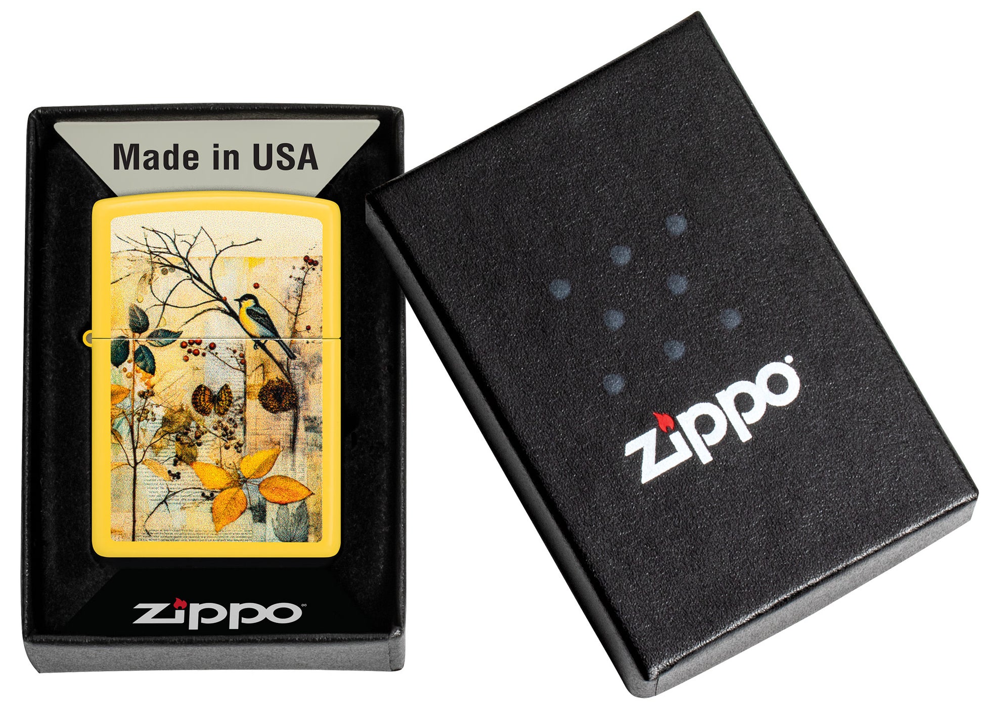 Zippo Scrapbook Bird Design Sunflower Windproof Lighter in its packaging.