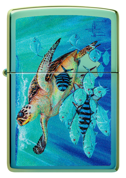 Front view of Zippo Guy Harvey High Polish Teal Windproof Lighter.