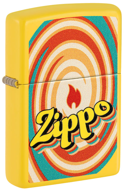 Front shot of Zippo Swirls Design Sunflower Windproof Lighter standing at a 3/4 angle.