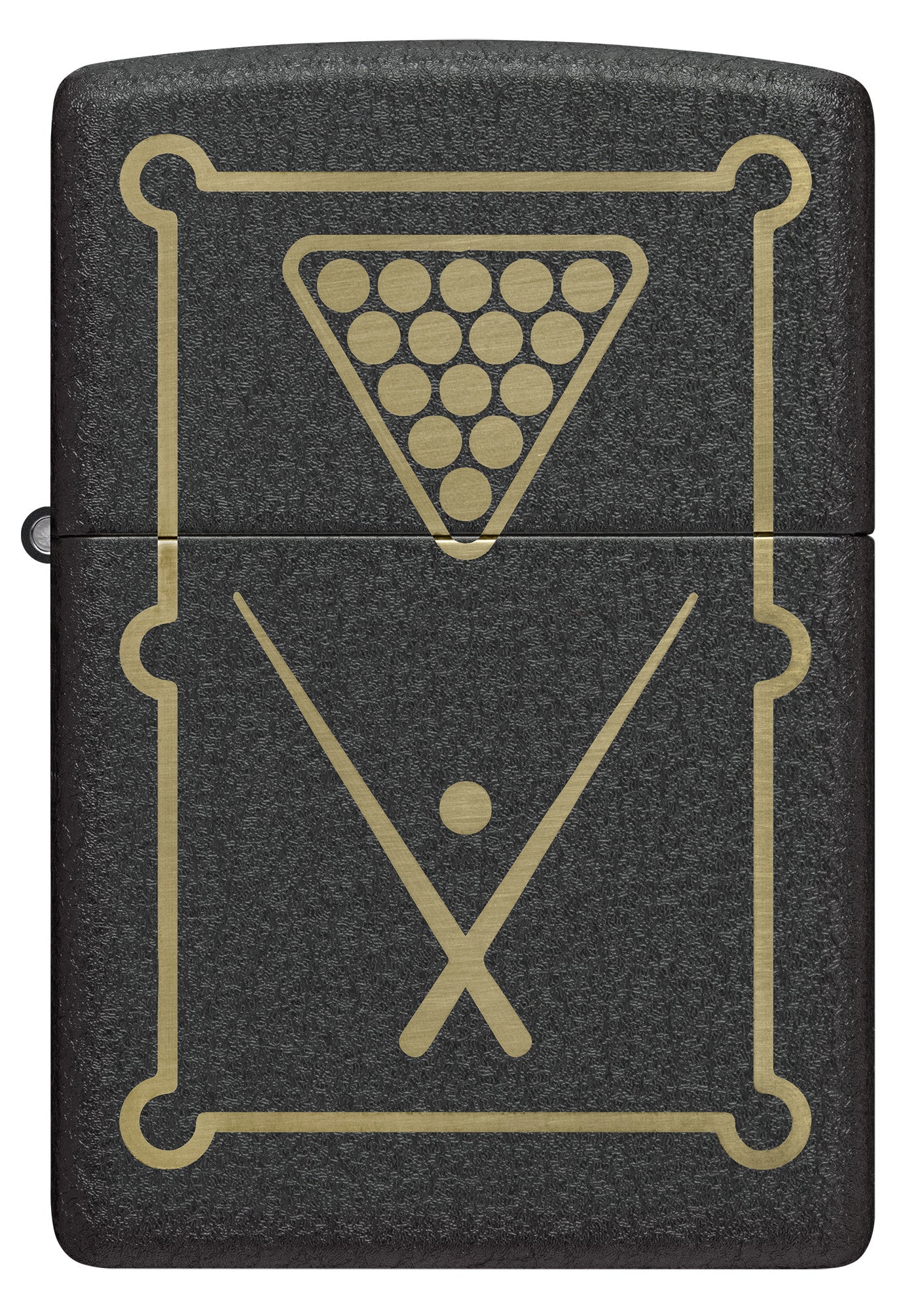 Front view of Zippo Billiards Design Black Crackle Windproof Lighter.