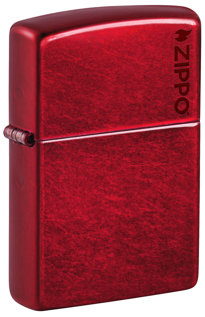 Front shot of Zippo Classic Candy Apple Zippo Logo Windproof Lighter standing at a 3/4 angle.