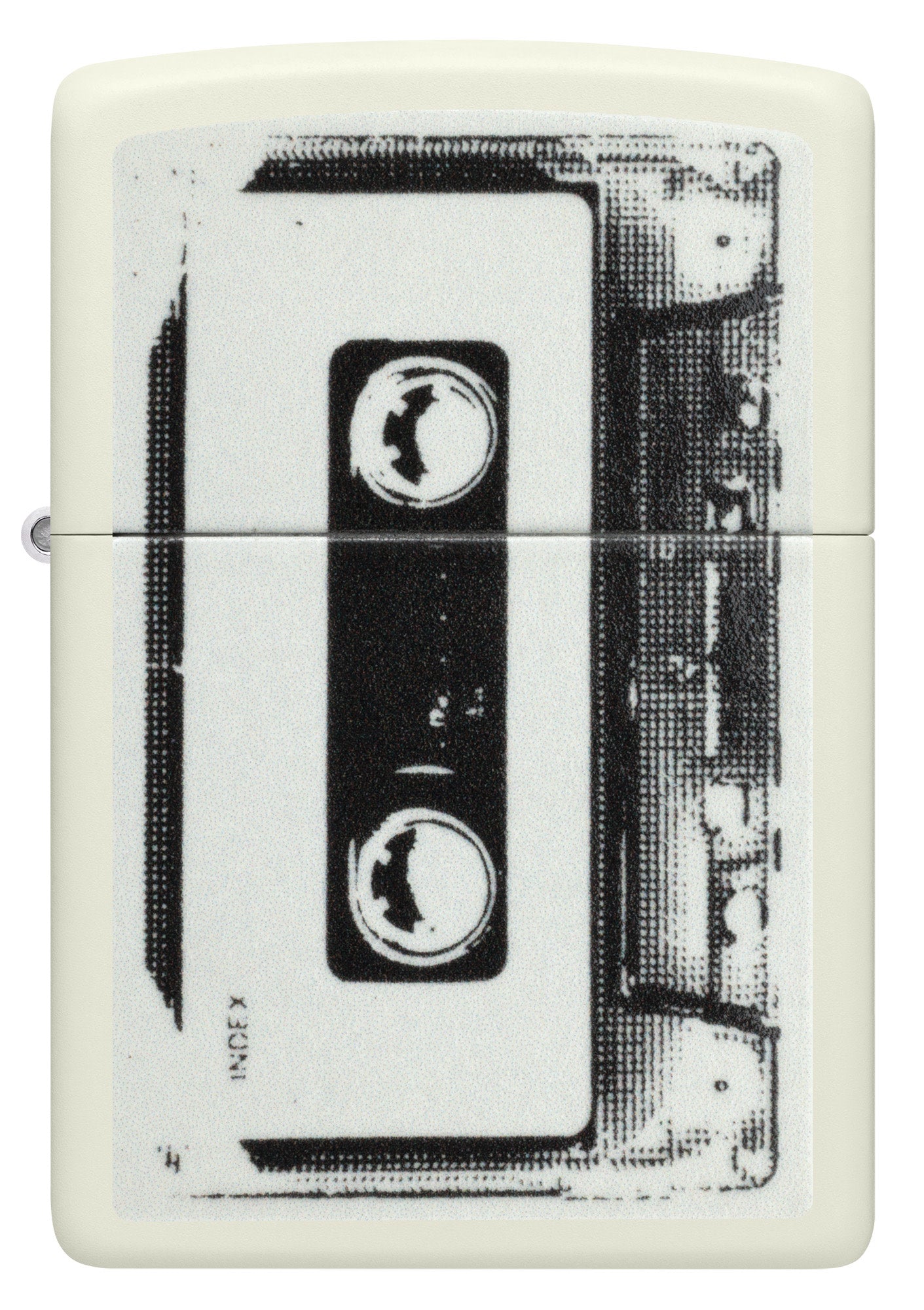 Front view of Zippo Cassette Tape Design Glow in the Dark Windproof Lighter.