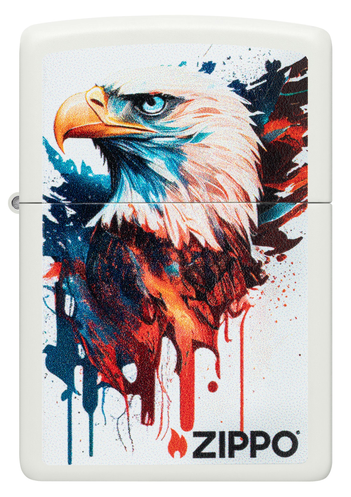 Front view of Zippo Painted Eagle Design White Matte Windproof Lighter.