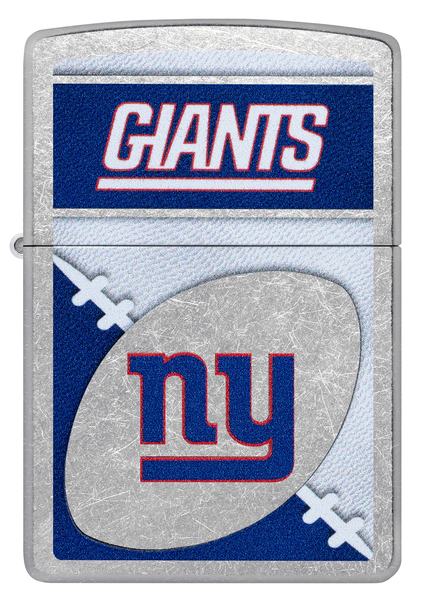 Front view of Zippo NFL New York Giants Street Chrome Windproof Lighter.