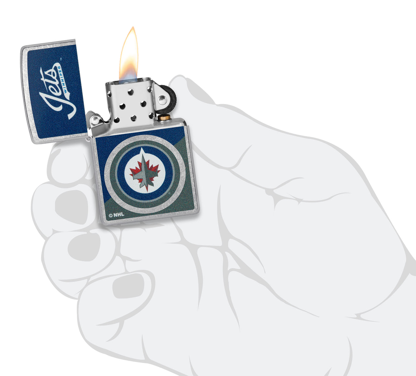 Zippo NHL® Winnipeg Jets™ 2024 Street Chrome™ Windproof Lighter in its packaging.