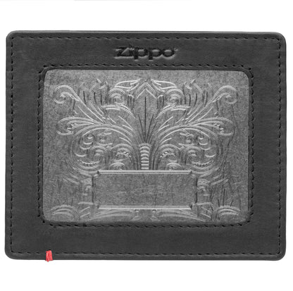 Front of black Leather Wallet With Fandango Metal Plate Design - ID Window