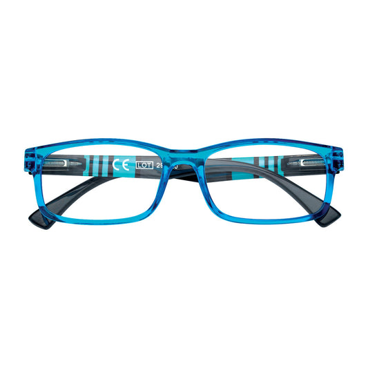 Striped Temple Reading Glasses - Blue