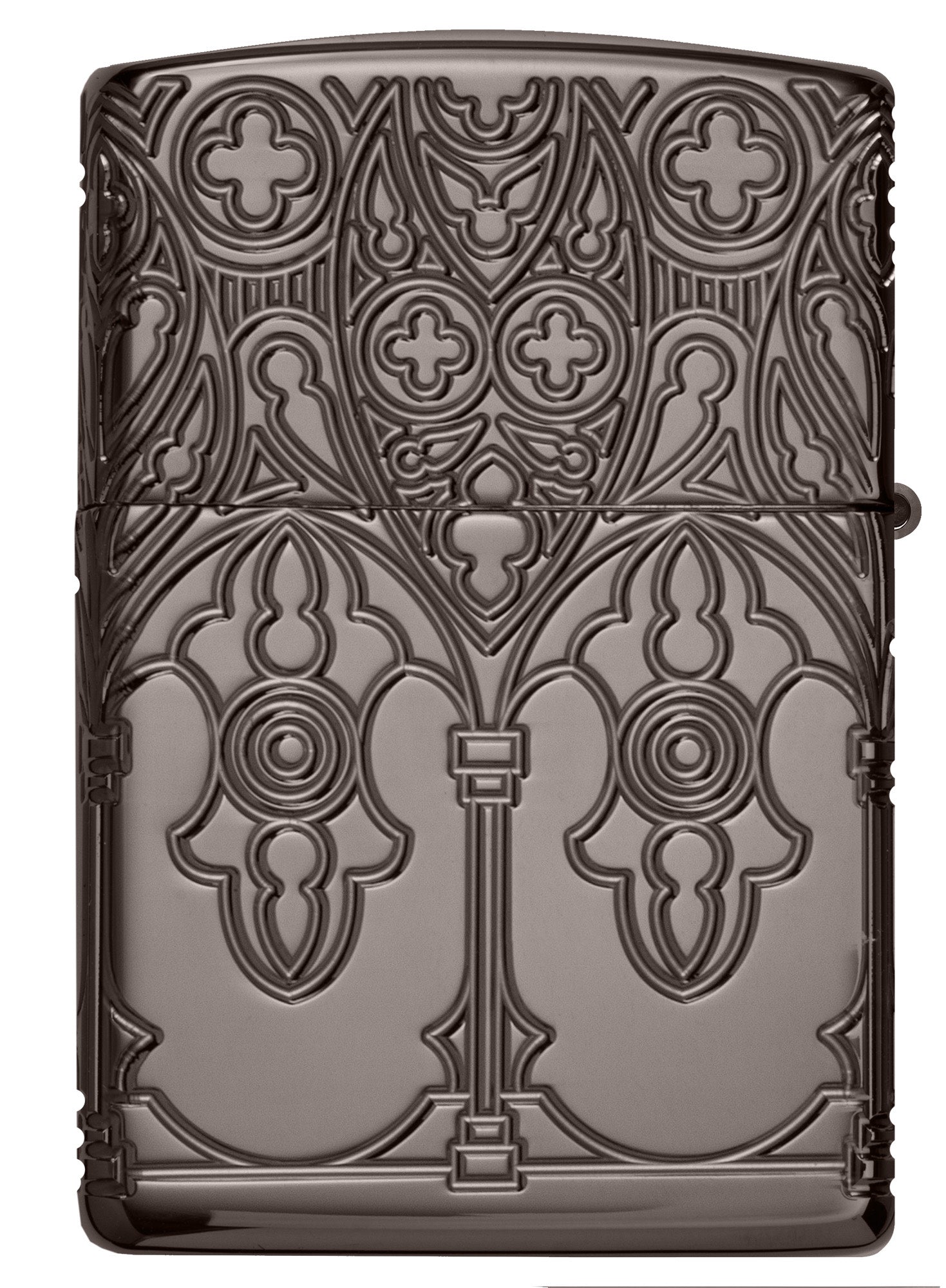 Back view of Zippo Gothic Window Design Armor® Black Ice® Windproof Lighter.