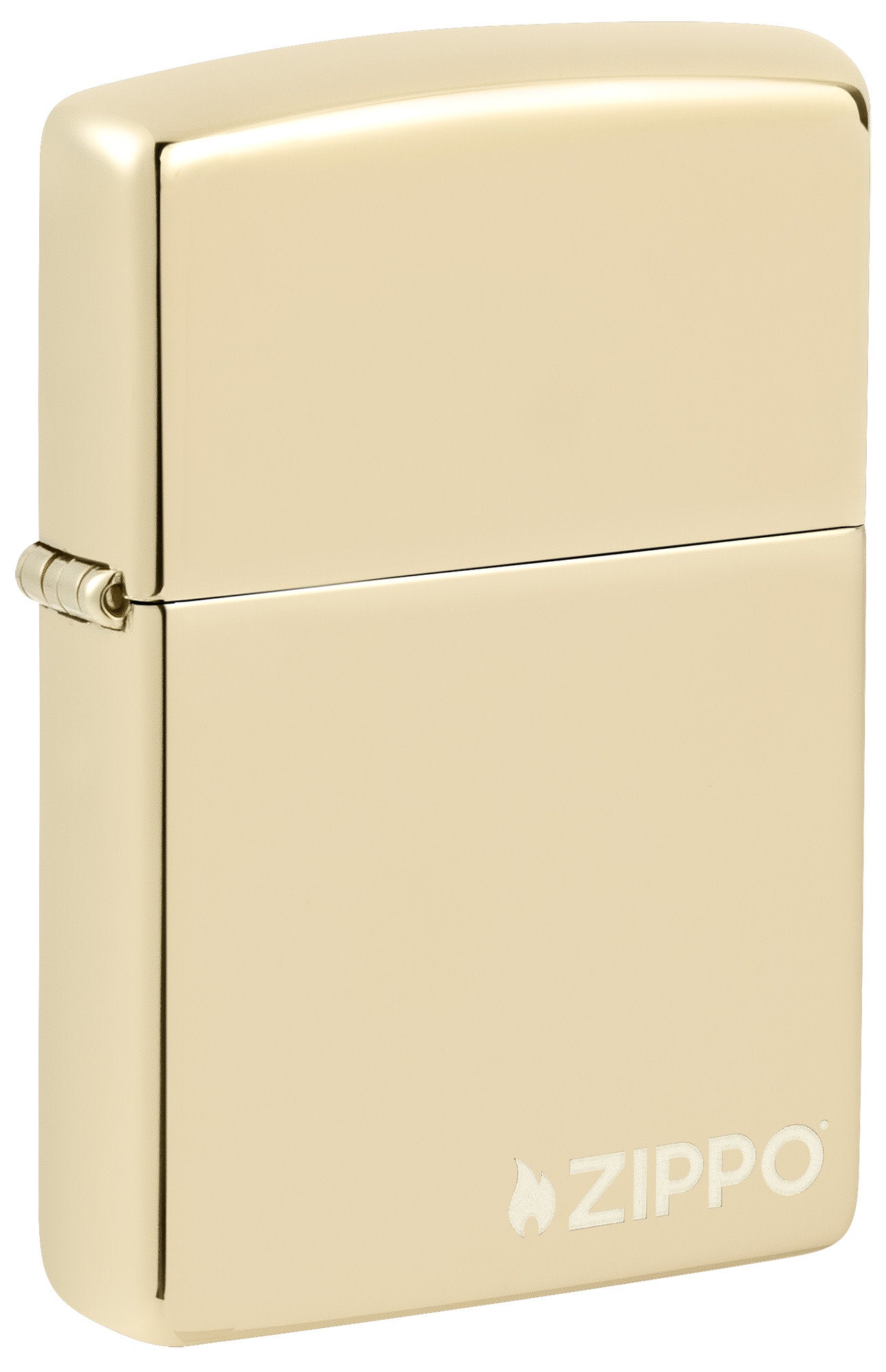 Front shot of Zippo Classic Champagne Zippo Logo Windproof Lighter standing at a 3/4 angle.