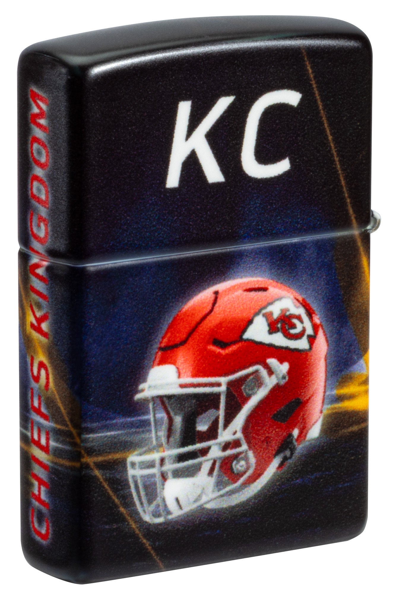 Back shot of Zippo NFL Kansas City Chiefs 540 Matte Windproof Lighter standing at a 3/4 angle.