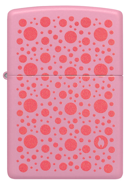 Front view of Zippo Polka Dot Design Pink Matte Windproof Lighter.