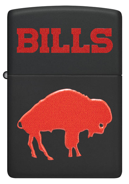 Front view of Zippo 2024 NFL Buffalo Bills Exclusive Black Matte Windproof Lighter.