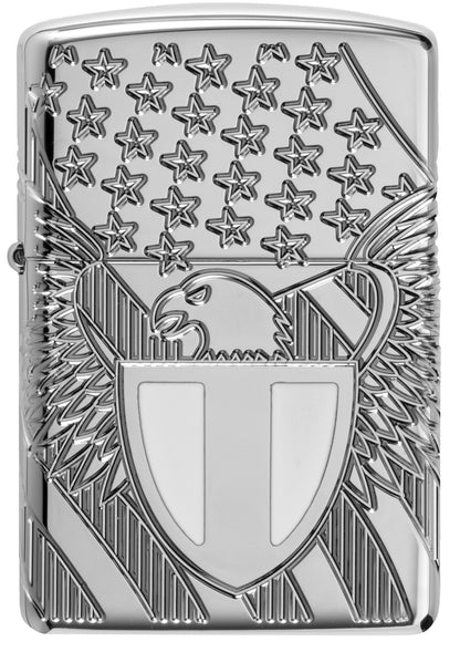 Front view of Zippo Liberty Crest Collectible Armor® High Polish Chrome Windproof Lighter.