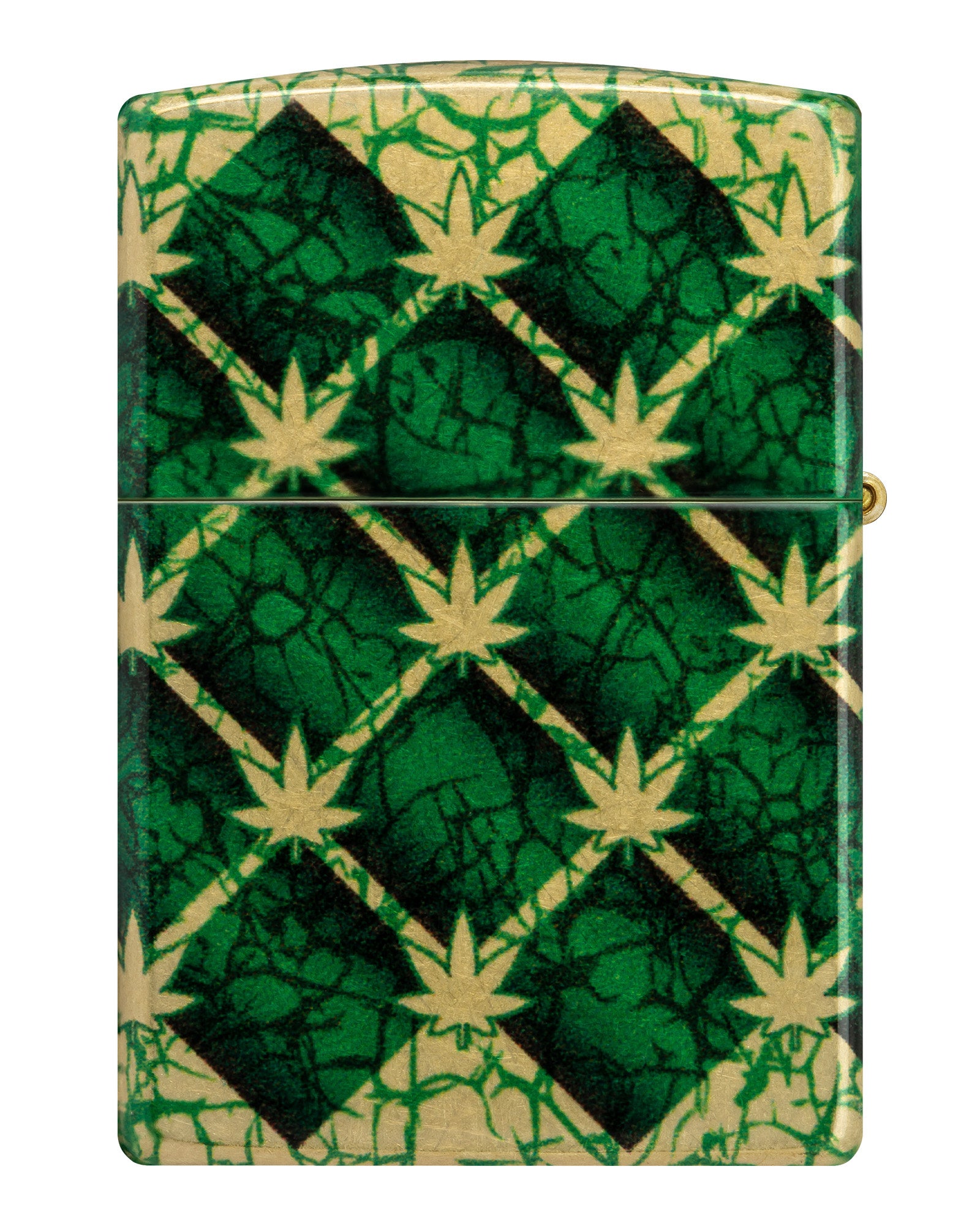 Back view of Zippo Argyle Leaf Design 540 Tumbled Brass Windproof Lighter.