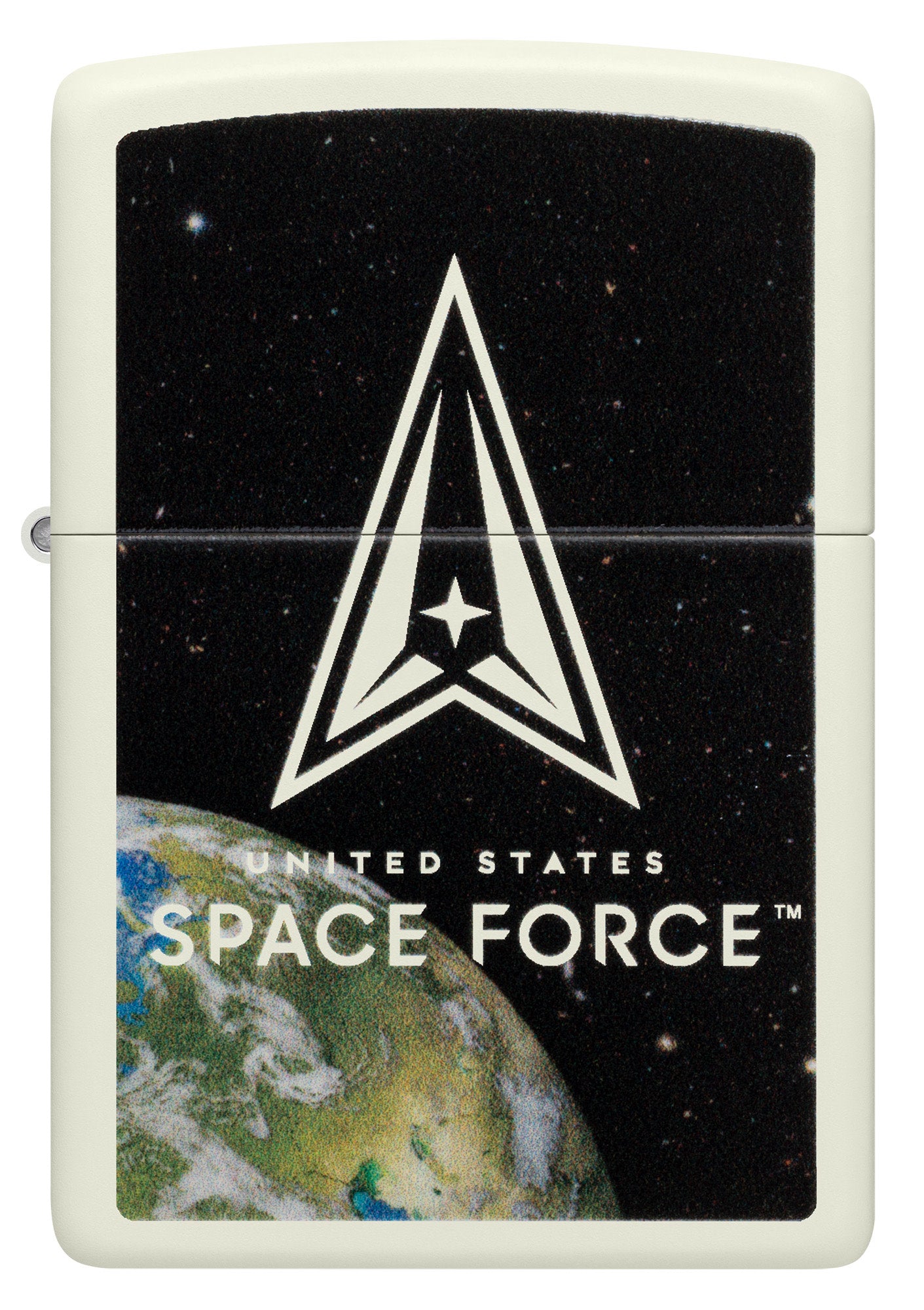 Front view of Zippo U.S. Space Force™ Glow in the Dark Windproof Lighter.