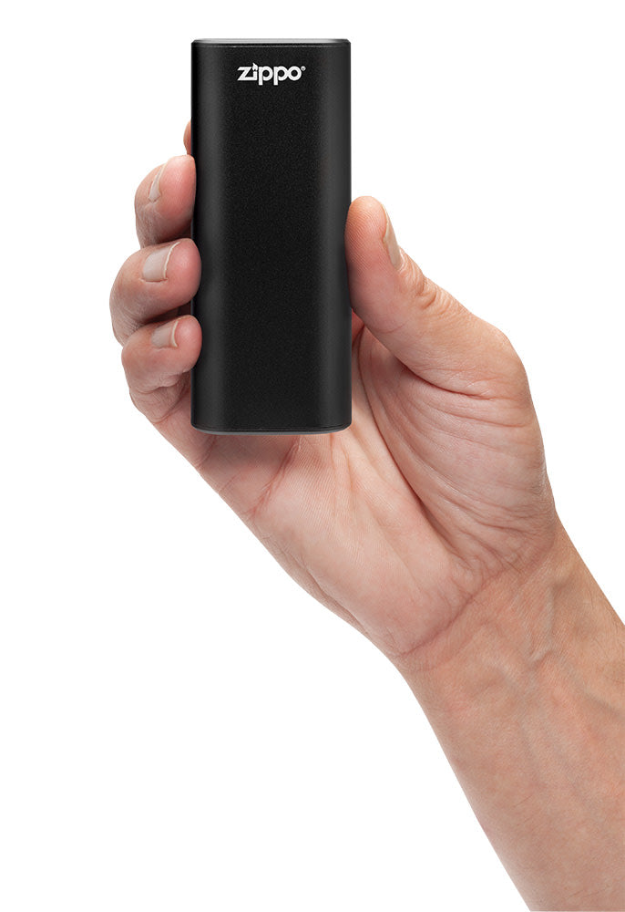 Silver HeatBank® 6 Rechargeable Hand Warmer standing at a slight angle